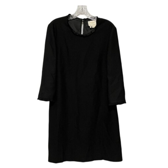 Kate Spade Size 12 Crewneck 3/4 Ruffle Cuff Sleeve Black Dizzy Dress - Picture 2 of 5